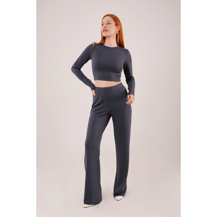 Fitilli Bluz Ve Pantolon Antrasit İkili Takım