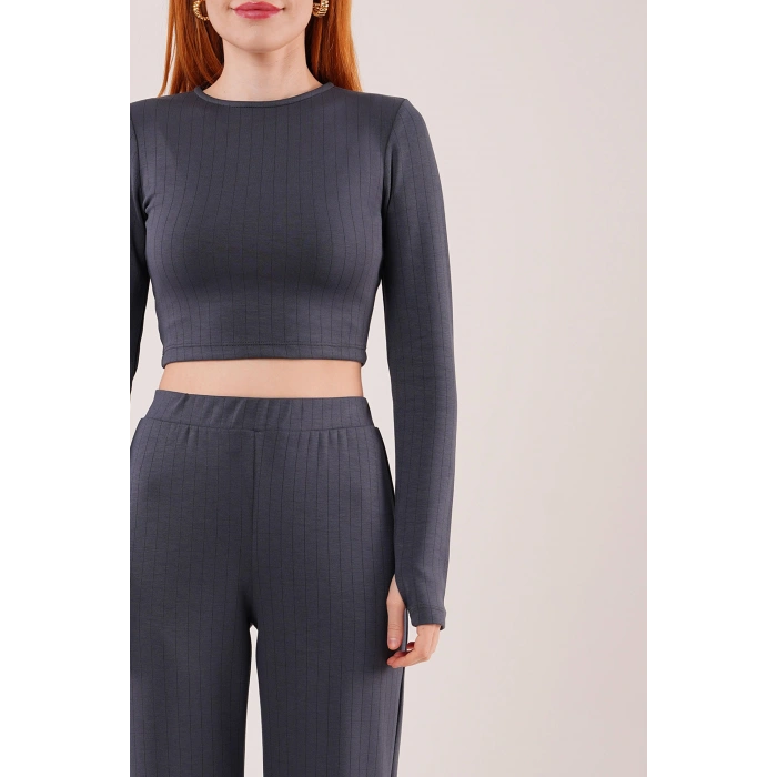 Fitilli Bluz Ve Pantolon Antrasit İkili Takım
