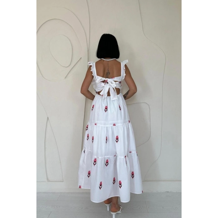 Fuşya Sıfır Kol Fırfırlı Elbise