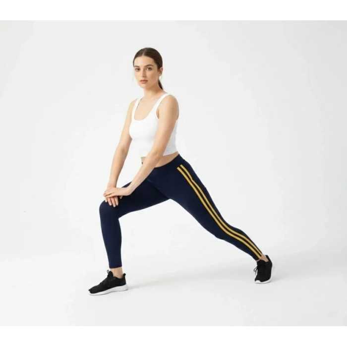 ikralı Yan arı Şeritli Detaylı Tayt  iyah