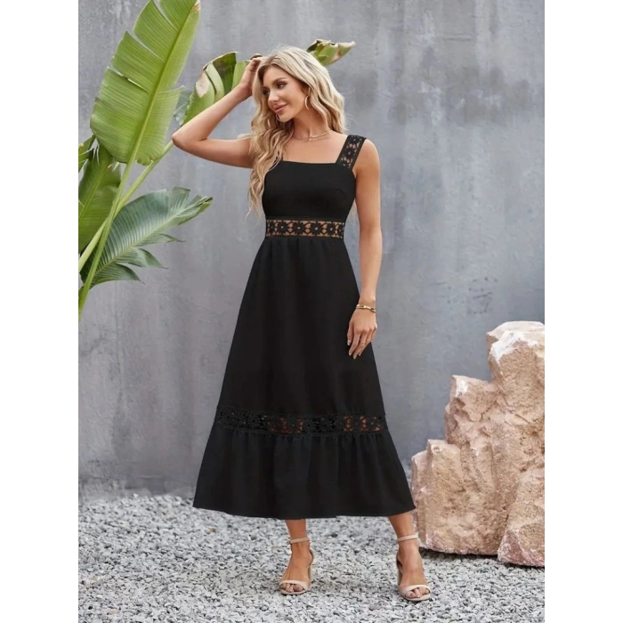 Kadın Askılı Dantel Detaylı Kiloş Janjan Krep Elbise