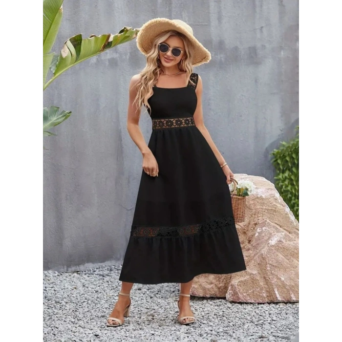 Kadın Askılı Dantel Detaylı Kiloş Janjan Krep Elbise