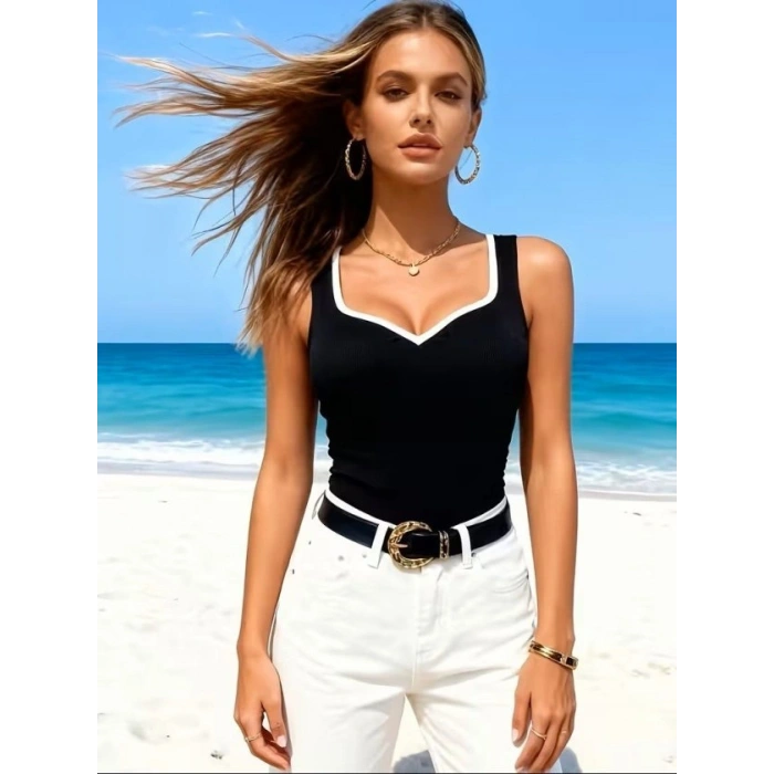 Kadın Askılı Kalp V Yakalı Dalgıç Bluz