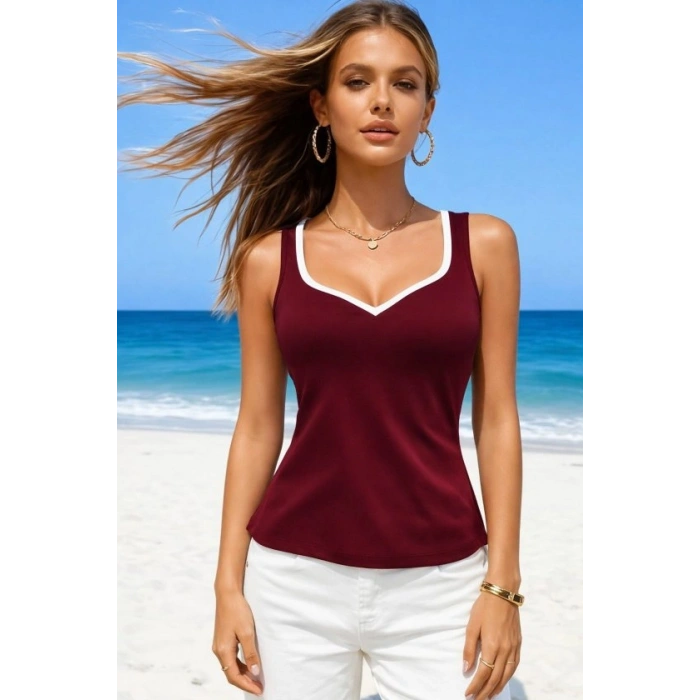 Kadın Askılı Kalp V Yakalı Dalgıç Bluz