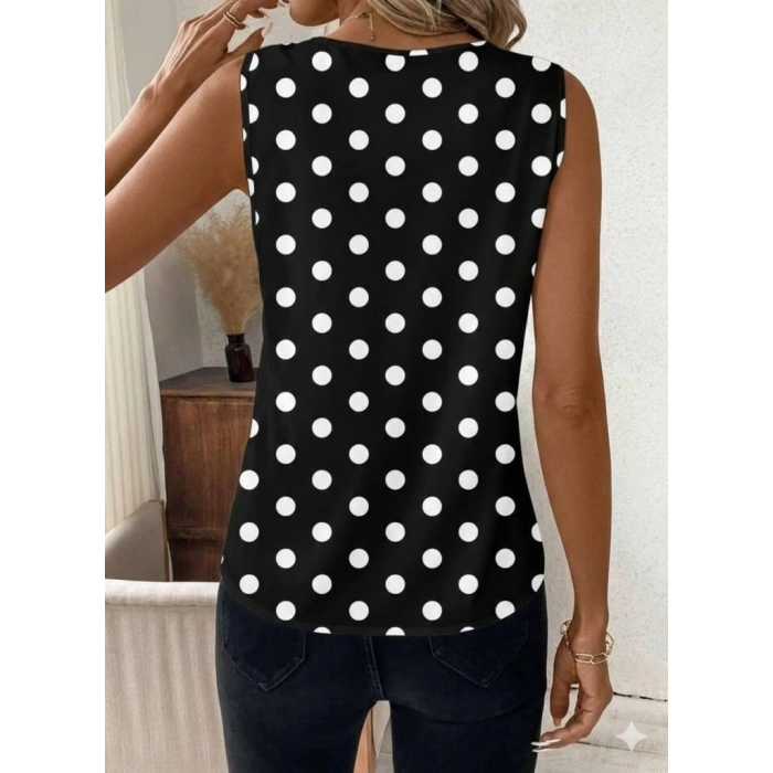 Kadın Askılı V Yakalı Puantiyeli Süprem Bluz