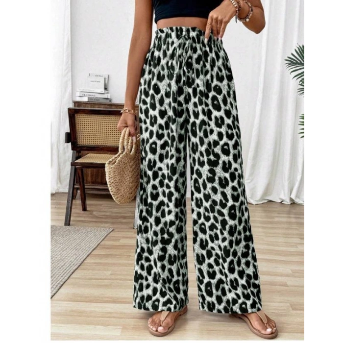 Kadın Beli Lastikli Leopar Desen Süprem Pantolon