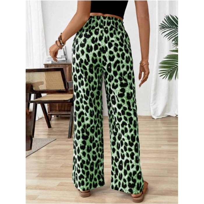 Kadın Beli Lastikli Leopar Desen Süprem Pantolon