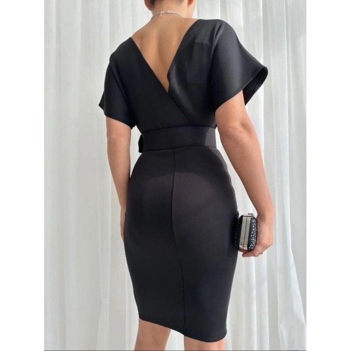 Kadın Dalgıç Krep V Yaka Ve ırt Dekolte Detaylı Elbise