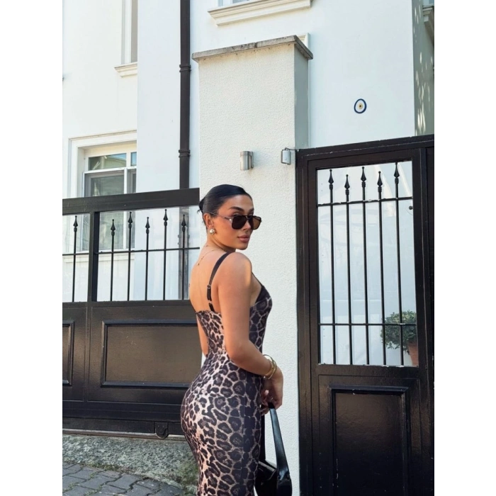 Kadın Dalgıç Kumaş Dijital Leopar Baskılı idi Boy Elbise