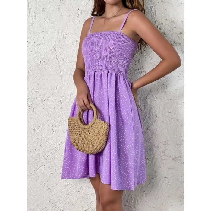 Kadın Ip Askılı Gipeli Desenli Kısa Süprem Elbise