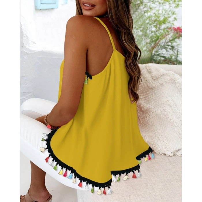 Kadın Ip Askılı Püskül Detaylı Sandy Bluz