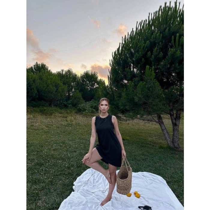 Kadın Keten Kumaş Kolsuz ini Boy Elbise