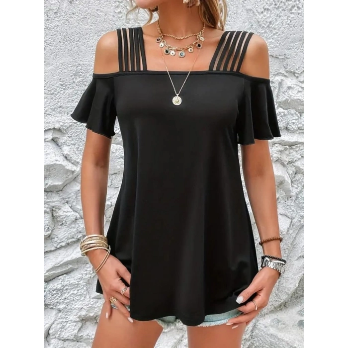 Kadın Kısa Kollu Beş Askılı Viskon Bluz