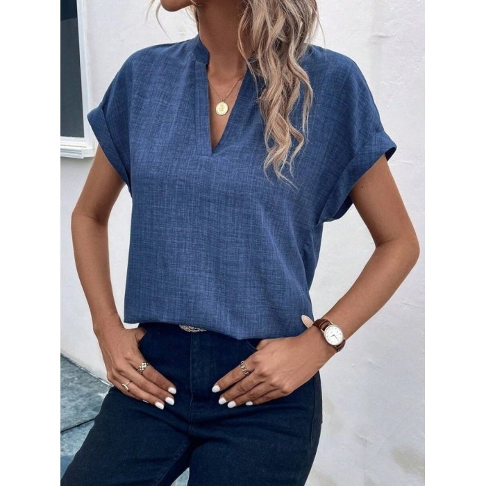 Kadın Kısa Kollu Hakim Yaka Sofya Bluz