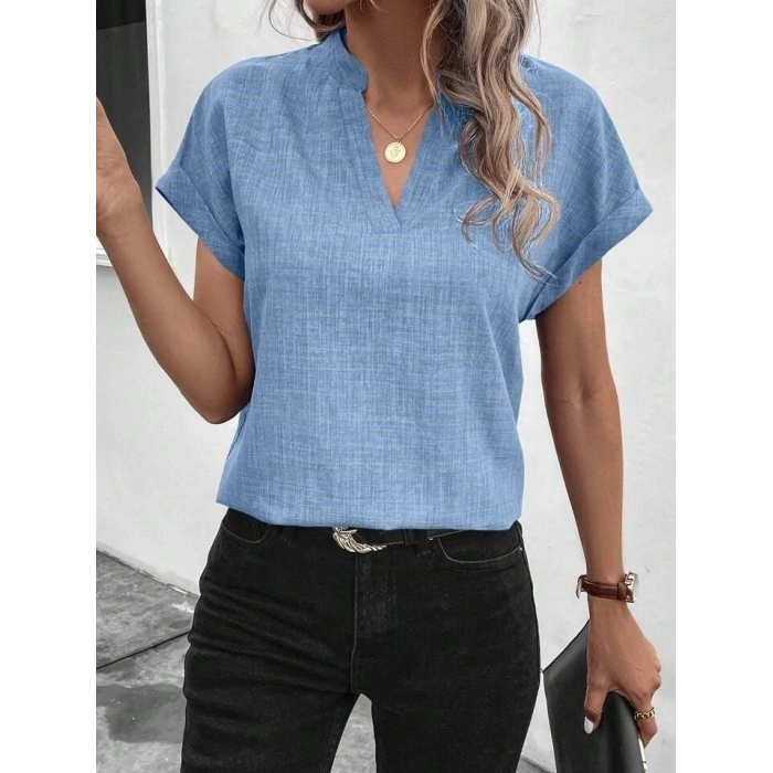 Kadın Kısa Kollu Hakim Yaka Sofya Bluz