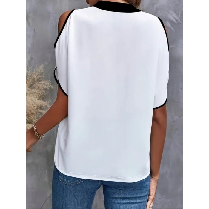 Kadın Kısa Kollu V Yakalı Ithal Krep Bluz