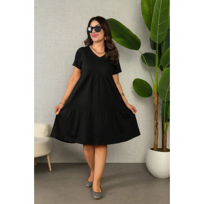 Kadın Kısa Kollu V Yakalı Viskon Elbise