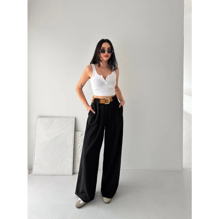 Kadın Pileli Kemerli Pantolon