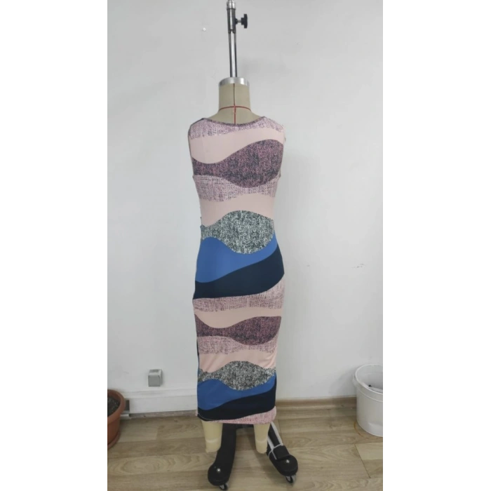 Kadın Sıfır Kol Sıfır Yaka Drape Detaylı Midi Janjan Dalgıç Elbise