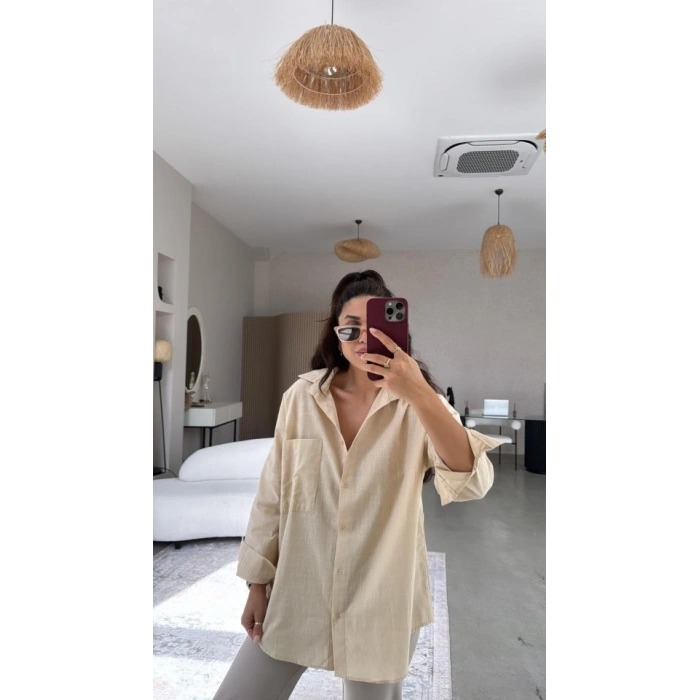 Kadın Tek Cepli Over Size Ketem Gömlek