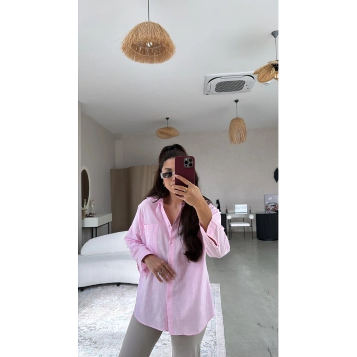 Kadın Tek Cepli Over Size Ketem Gömlek