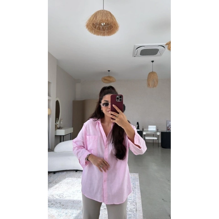 Kadın Tek Cepli Over Size Ketem Gömlek