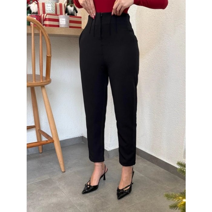 Kadın üste Oturan Paçası Bilek üzerinde Biten Atlas Kumaş Pantolon  (S)   (4XL)