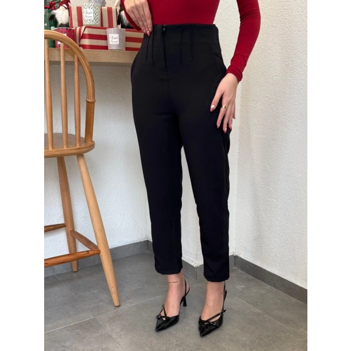 Kadın üste Oturan Paçası Bilek üzerinde Biten Atlas Kumaş Pantolon  (S)   (4XL)