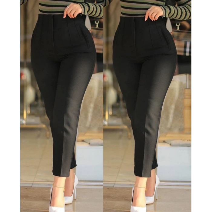 Kadın üste Oturan Paçası Bilek üzerinde Biten Krep Kumaş Kumaş Pantolon  (S)  50 (5XL)