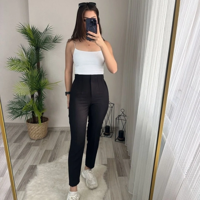 Kadın üste Oturan Paçası Bilek üzerinde Biten Krep Kumaş Kumaş Pantolon  (S)  50 (5XL)