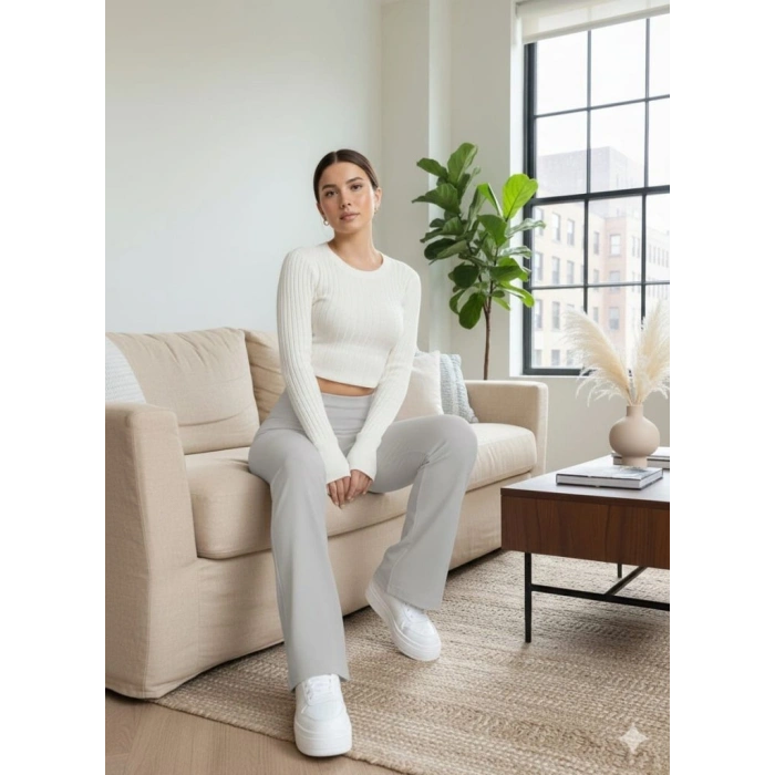 Kadın Yüksek Bel Ispanyol Paçalı Pantolon Tayt