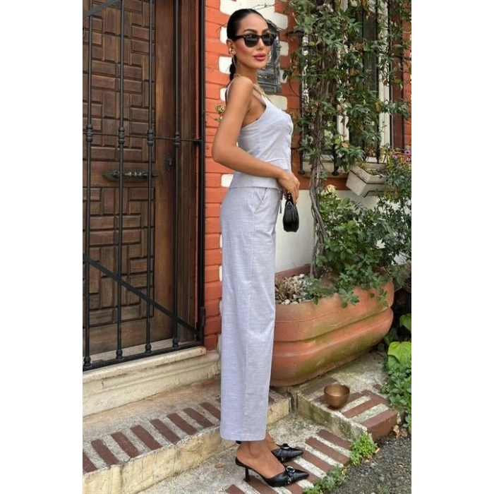 Kalın Askılı Bluz Pantolon Keten Takım 10187