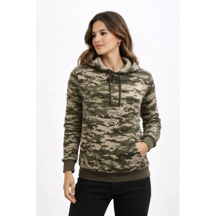 Kamuflaj Desenli 2 İplik 4 evsim Kapüşonlu Kanguru Cepli Hoodie weatshirt  Kamuflaj