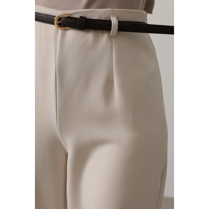 Kemer Pens Detaylı Pantolon  Bej