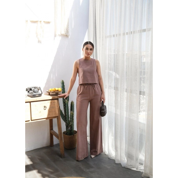 Keten Bluz Ve Pantolon İki̇li̇ Takim