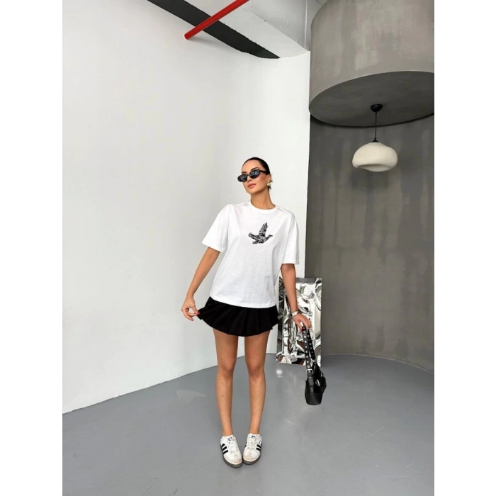 Kısa Kol Baskılı Tshirt  Beyaz