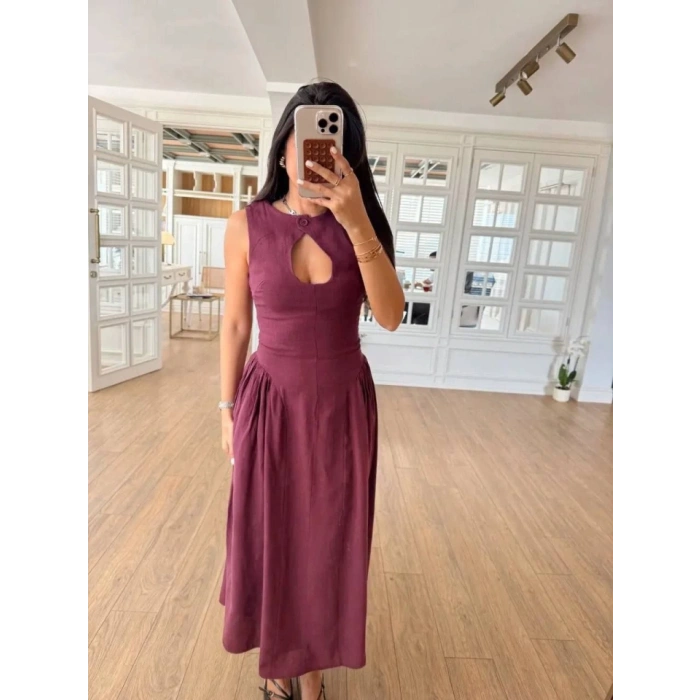 Kolsuz Uzun Kabardin Elbise  Bordo