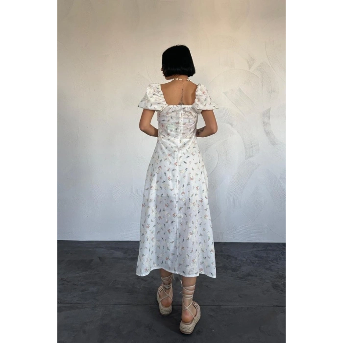 Lila Çiçekli Yazlık Elbise