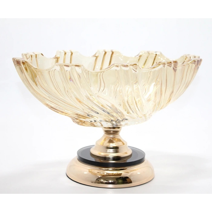 Lüks Ayaklı Kristal Cam Gondol Sunumluk Gold Detaylı