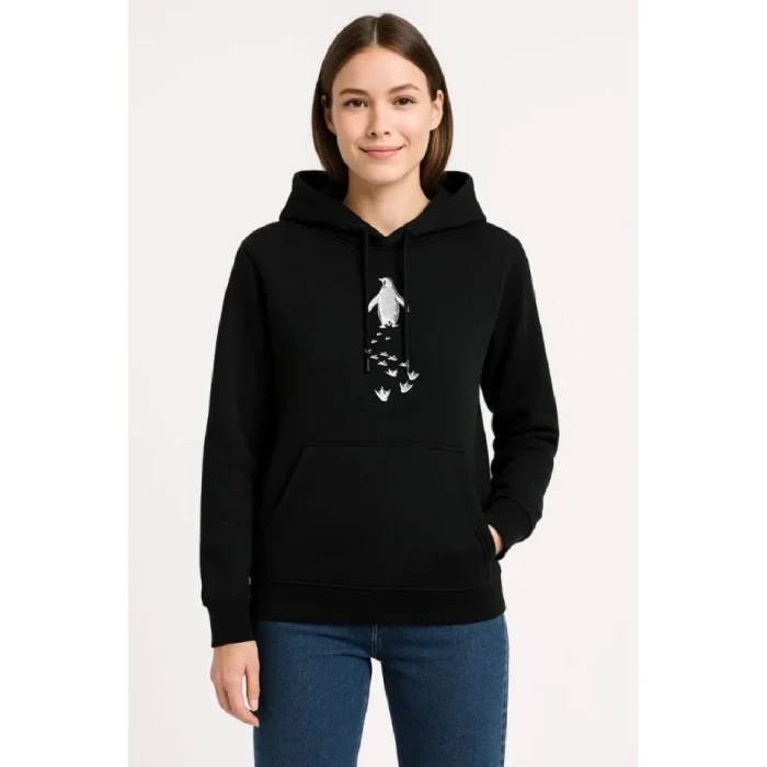 Nihilist Penguen Temalı Oversize Kapüşonlu weatshirt  iyah