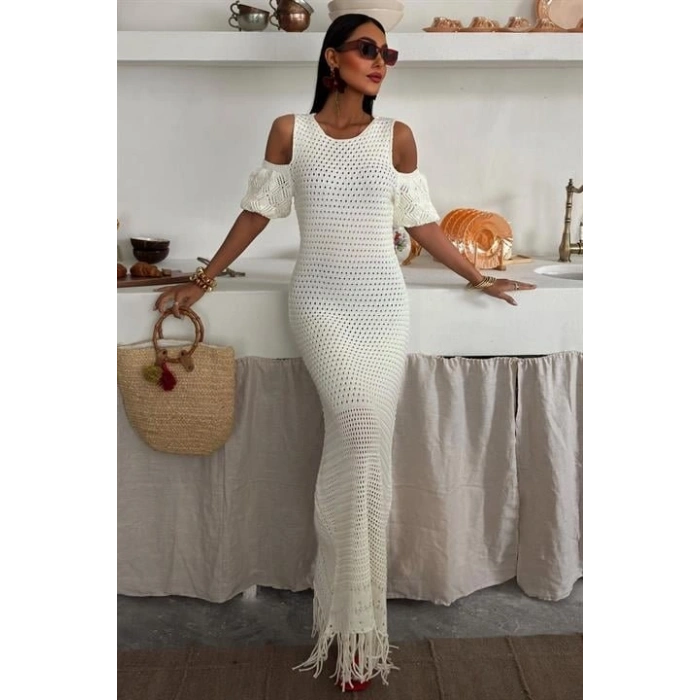 Omuz Detaylı Etek Ücü Püsküllü Triko Elbise 2862