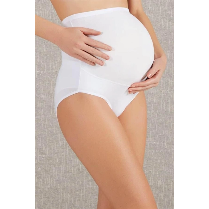 Pamuk ve Modal Kumaş Yüksek Bel Beyaz Hamile Külodu