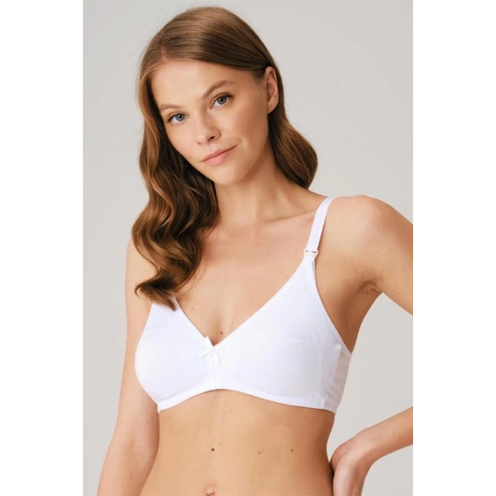 Pamuklu Balensiz Lohusa Önden Açılan Beyaz Emzirme Sütyeni