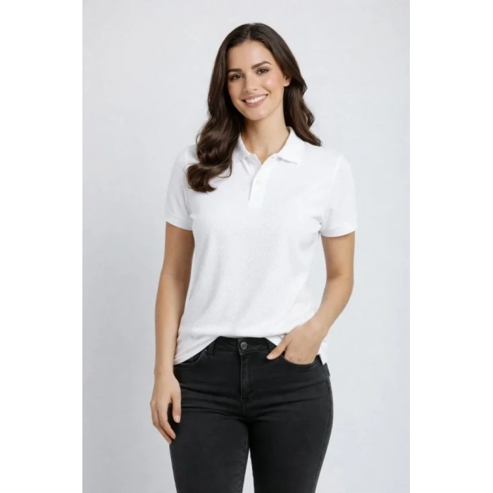 Pike Kumaş Düğmeli Yaka Regular Rahat Günlük Kısa Kol Tişört Tshirt  Beyaz