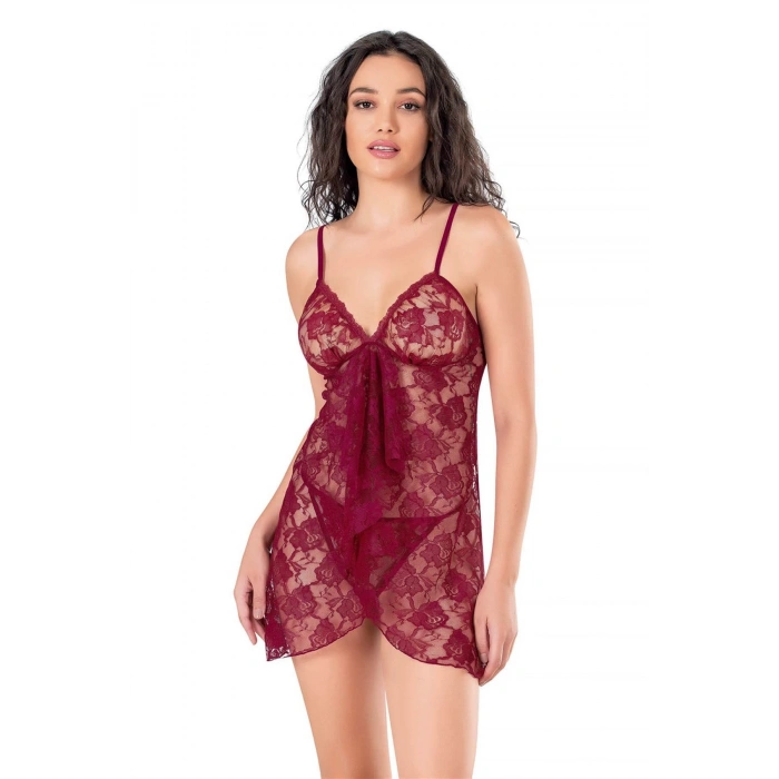 Secretsita Bordo Kısa Tül Gecelik