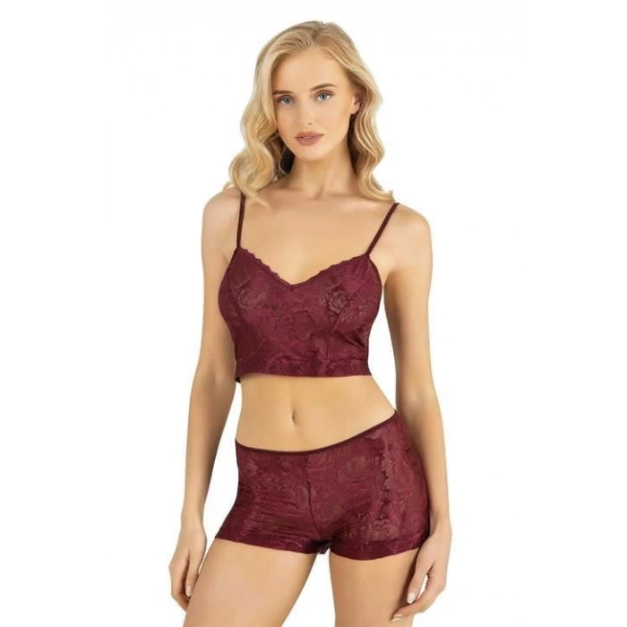 Secretsita Bordo Saten Şort Takımı 9219