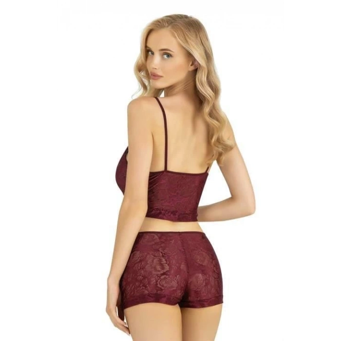 Secretsita Bordo Saten Şort Takımı 9219