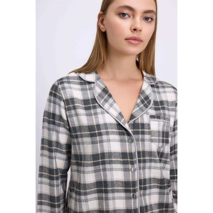 Secretsita Kareli Flanel Görünümlü Uzun Kollu 2li Pijama Takımı