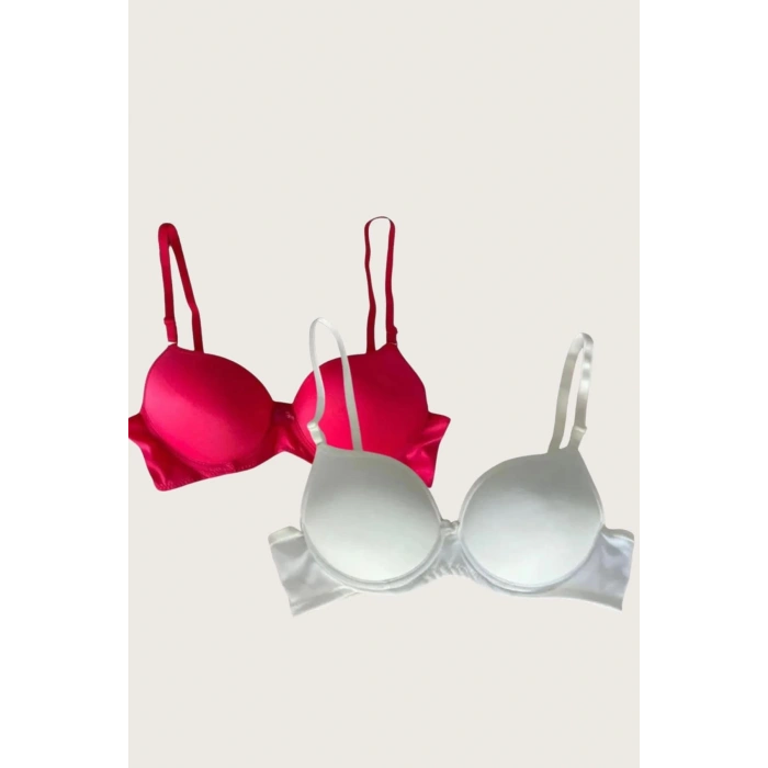 Secretsita Kırmızı-Beyaz 2li Mikro Kumaş Push Up Dolgulu Balenli Günlük Destekli Sütyen