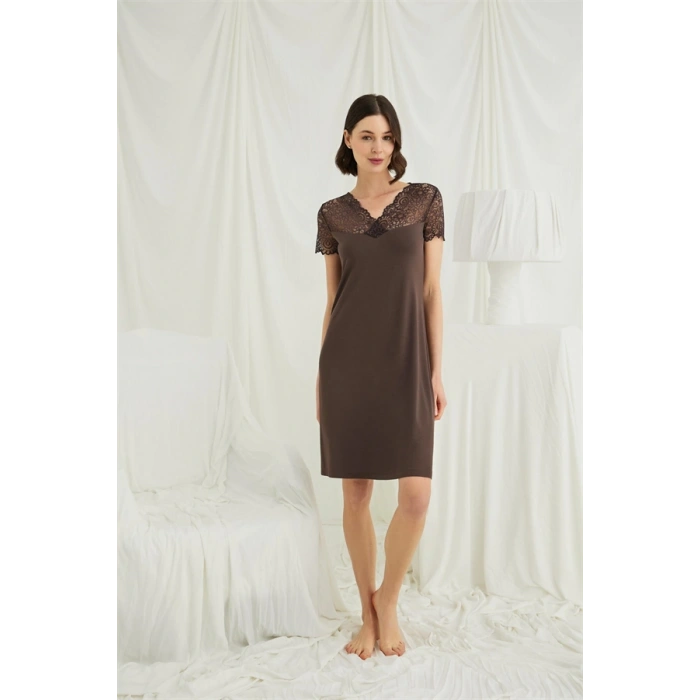 Secretsita Kısa Kollu ve Dantelli V Yaka Gecelik